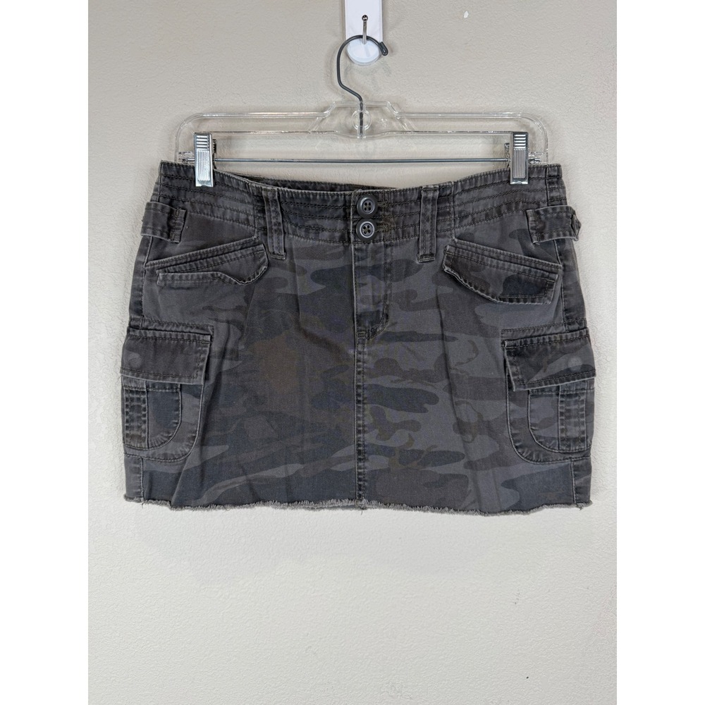 London Jean Camouflage Cargo Mini Skirt Grey‎ Olive Cotton Raw Hem Size 8 29R